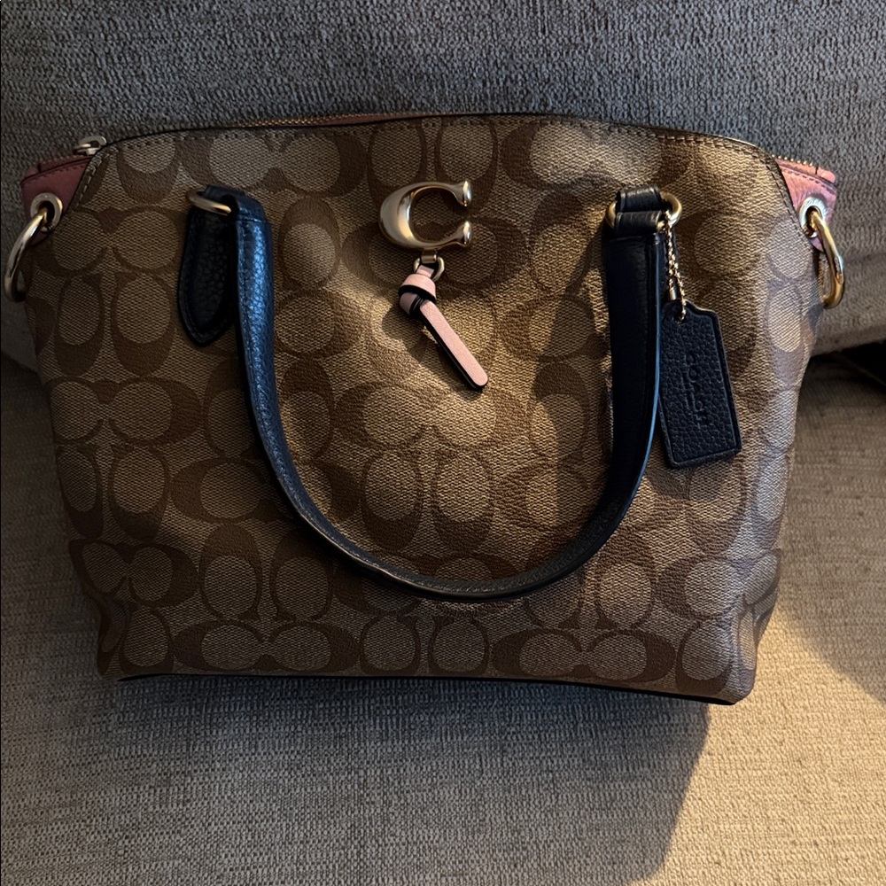 Coach Tan and Black Signature Shoulder Bag